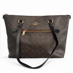 COACH Womens Leather Brown Monogram Print Gallery Tote Handbag EUC RETAIL $450+